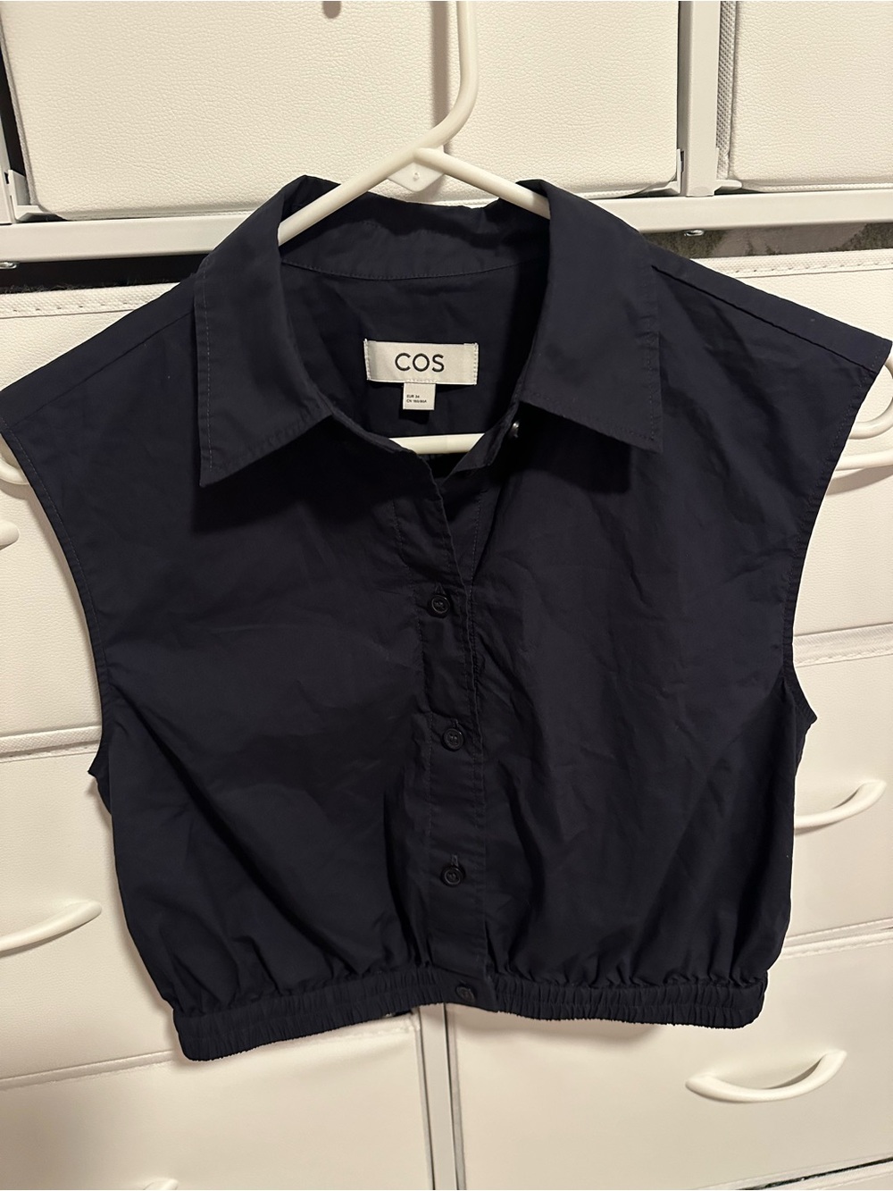 COS Navy Cropped Sleeveless Button-Down Top